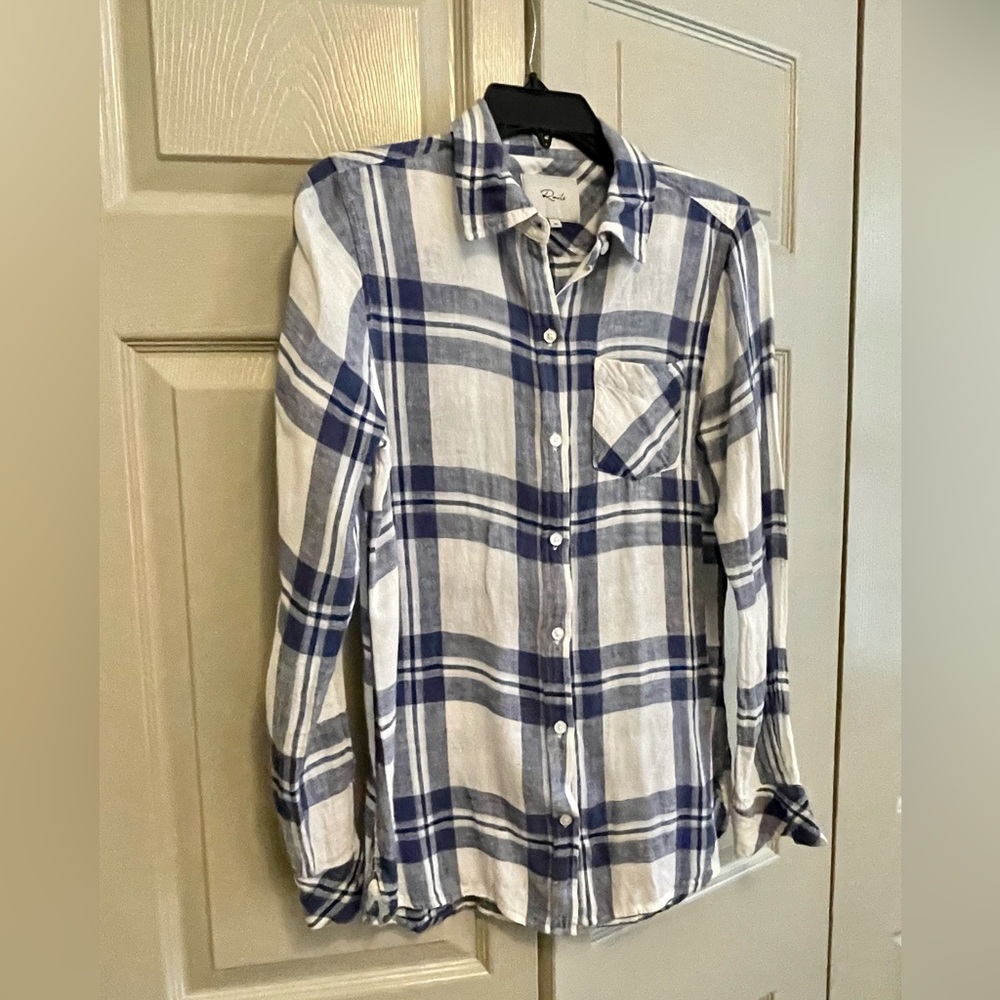 Rails Linen Blend Charli Lapis Coast White Button Front Shirt - Picture 6 of 12